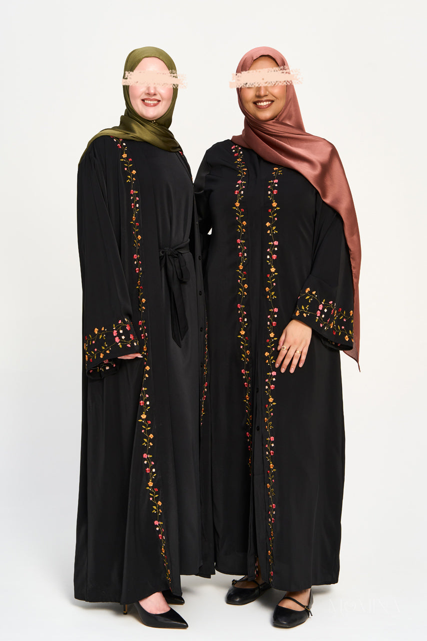 Ensemble abaya brodé Amal - Charbon
