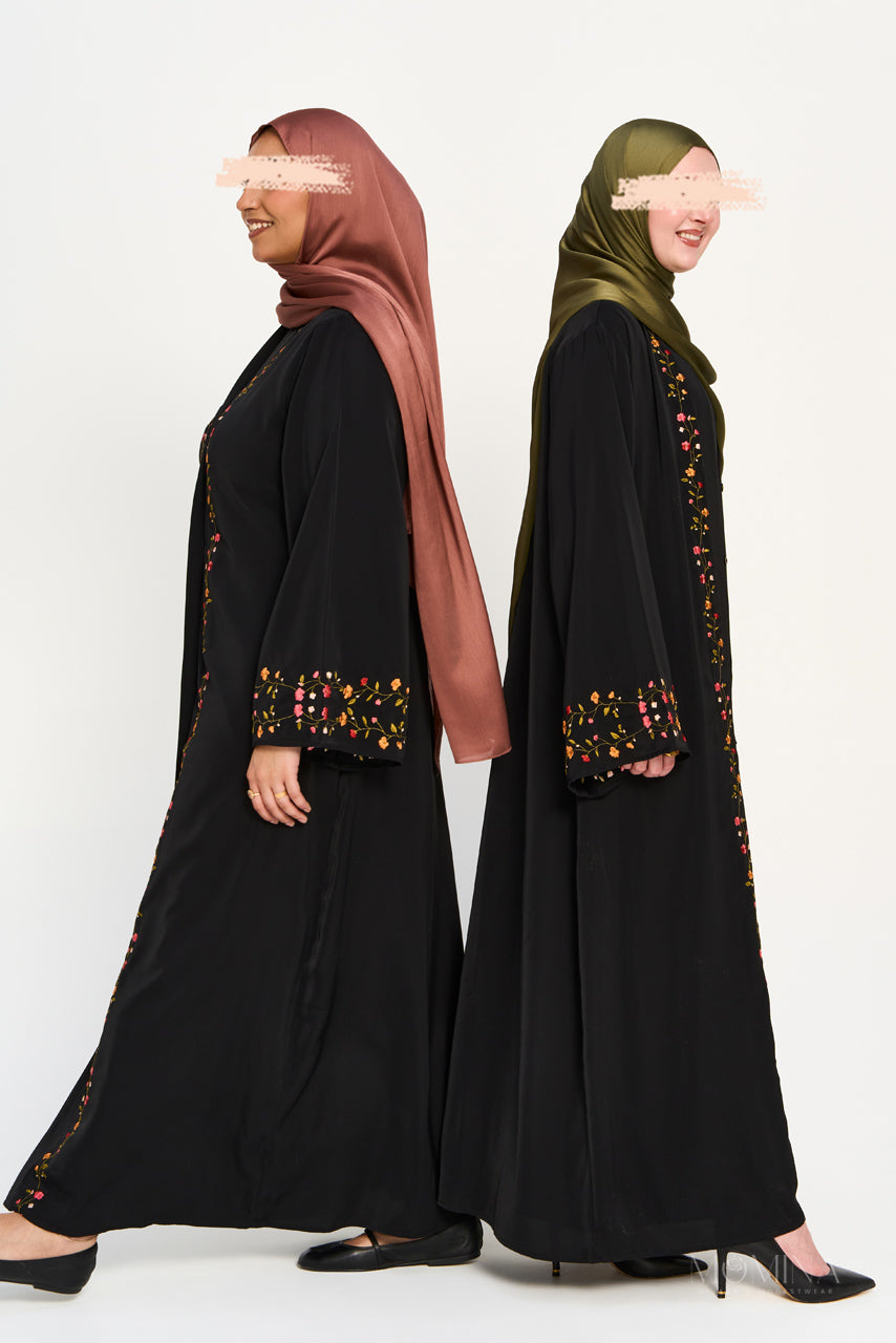 Ensemble abaya brodé Amal - Charbon