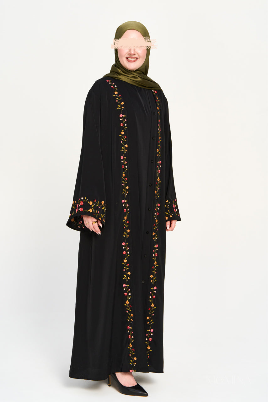 Ensemble abaya brodé Amal - Charbon