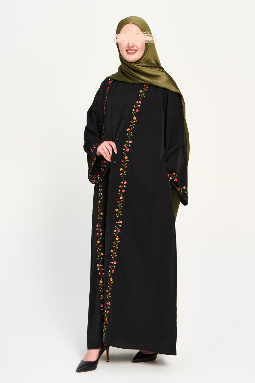 Ensemble abaya brodé Amal - Charbon