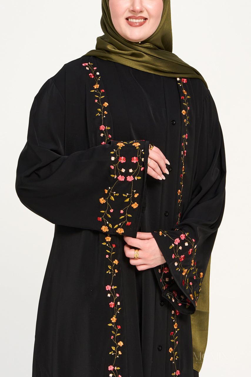 Ensemble abaya brodé Amal - Charbon