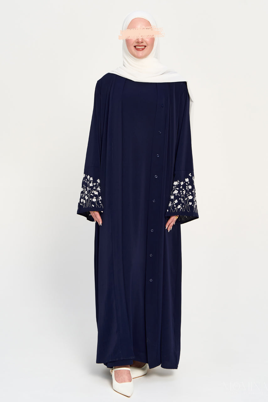 Ensemble abaya brodé Amal - Clair de lune
