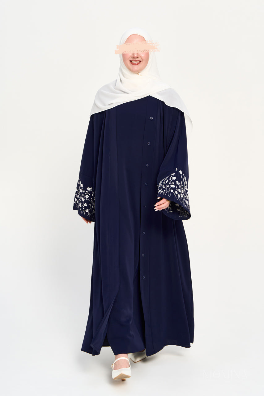 Amal Embroidered Abaya Set - Moonlit