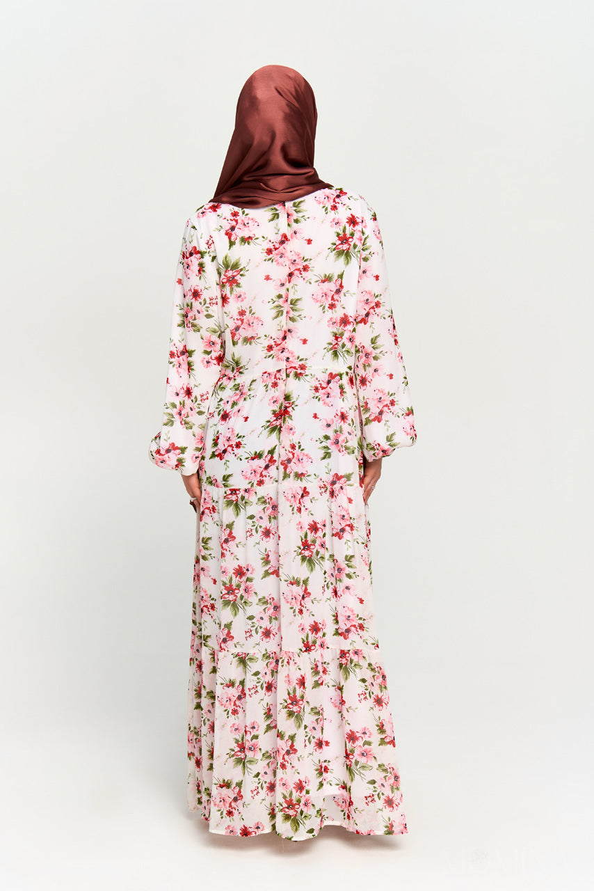 Floral Maxi Chiffon Dress - Spring White
