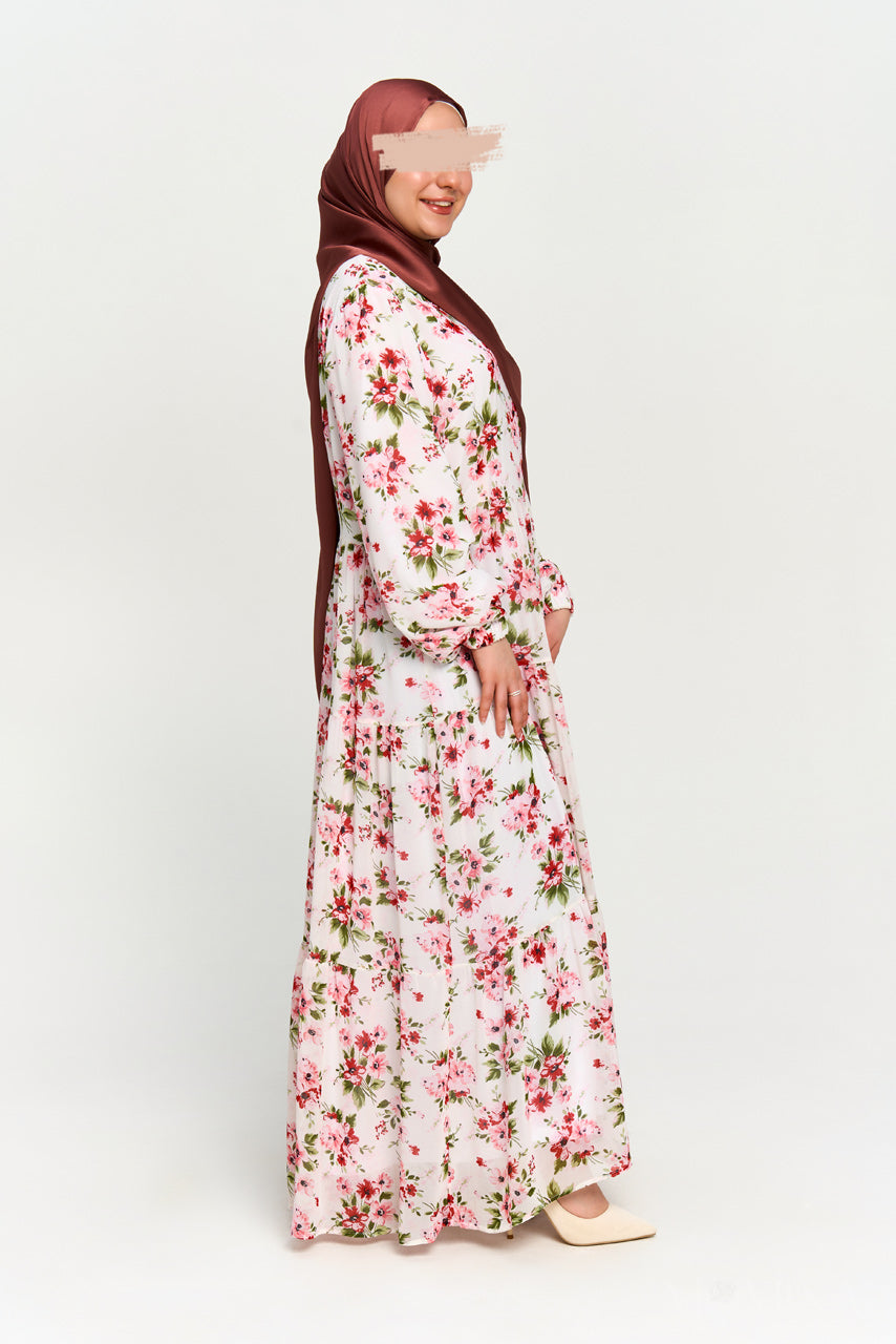 Floral Maxi Chiffon Dress - Spring White