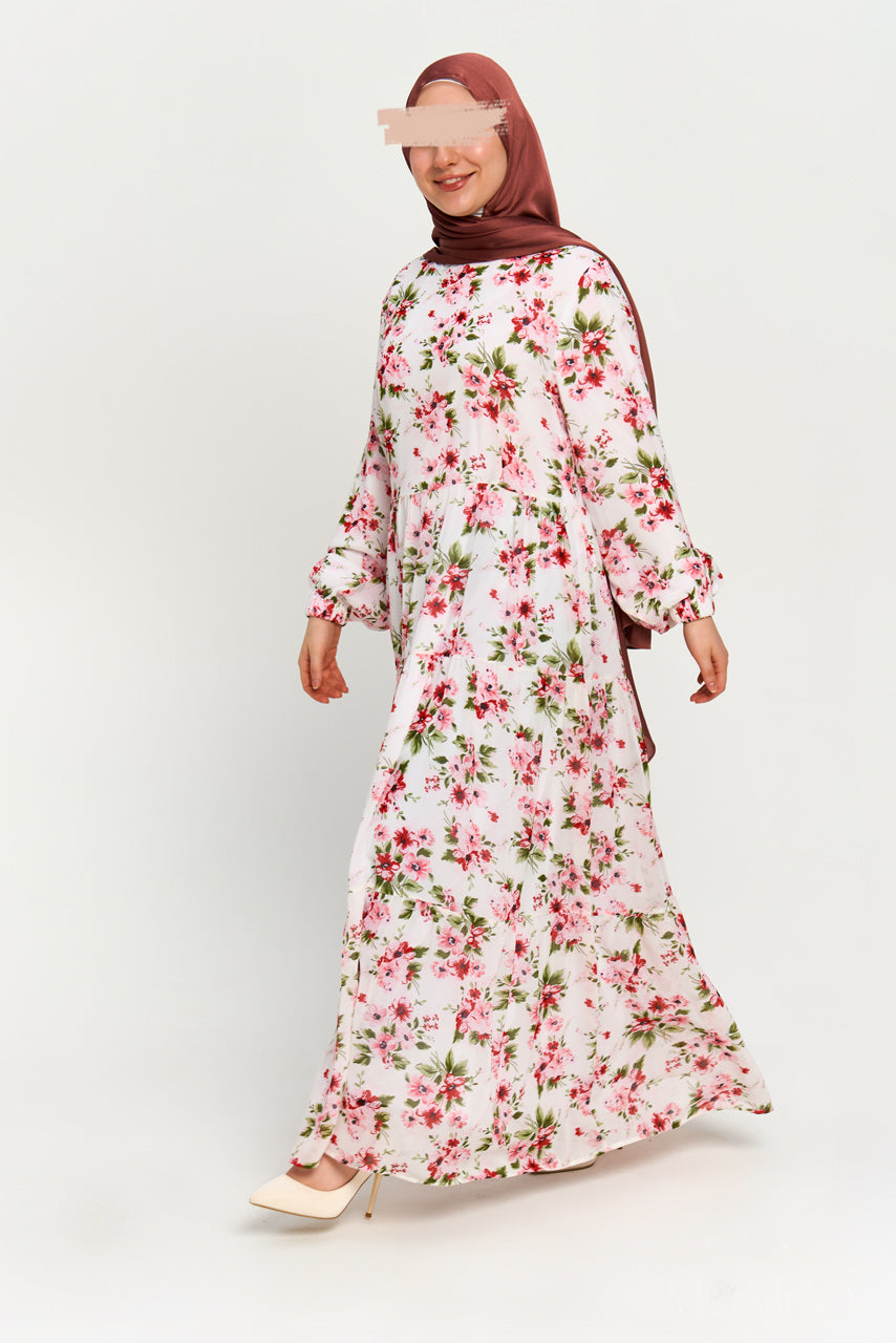 Floral Maxi Chiffon Dress - Spring White