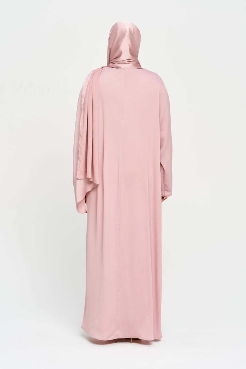 Nura Satin Straight Abaya - Mauve Pink