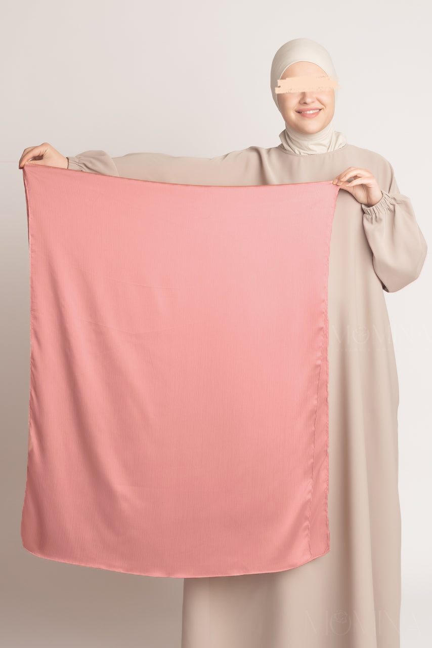 Hijab froissé en satin de soie - Pink Opal