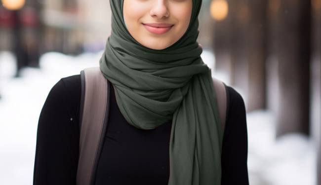 A_hijabi_wearing_a_green_premium_maxi_jersey_hijab_from_momina_hijabs - Momina Modestwear