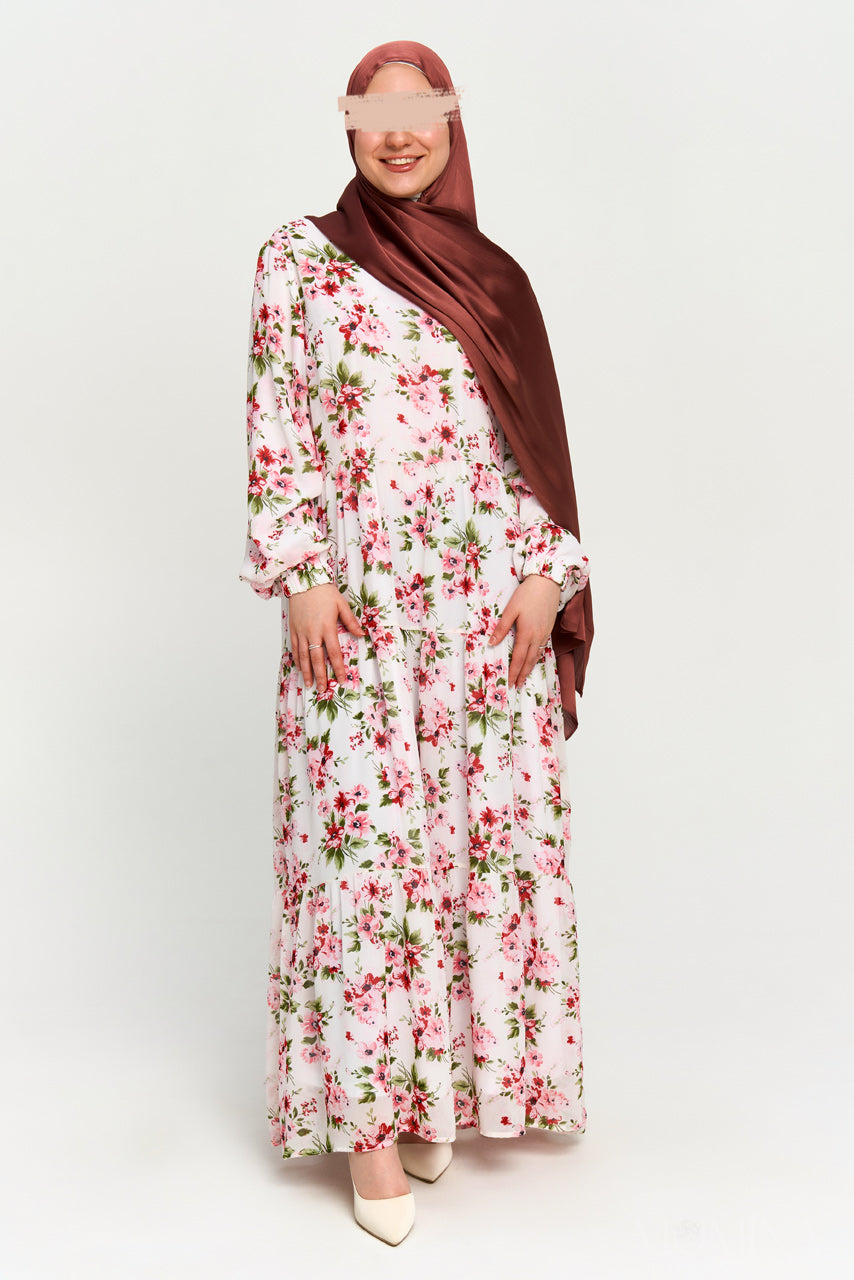 Floral Maxi Chiffon Dress - Spring White