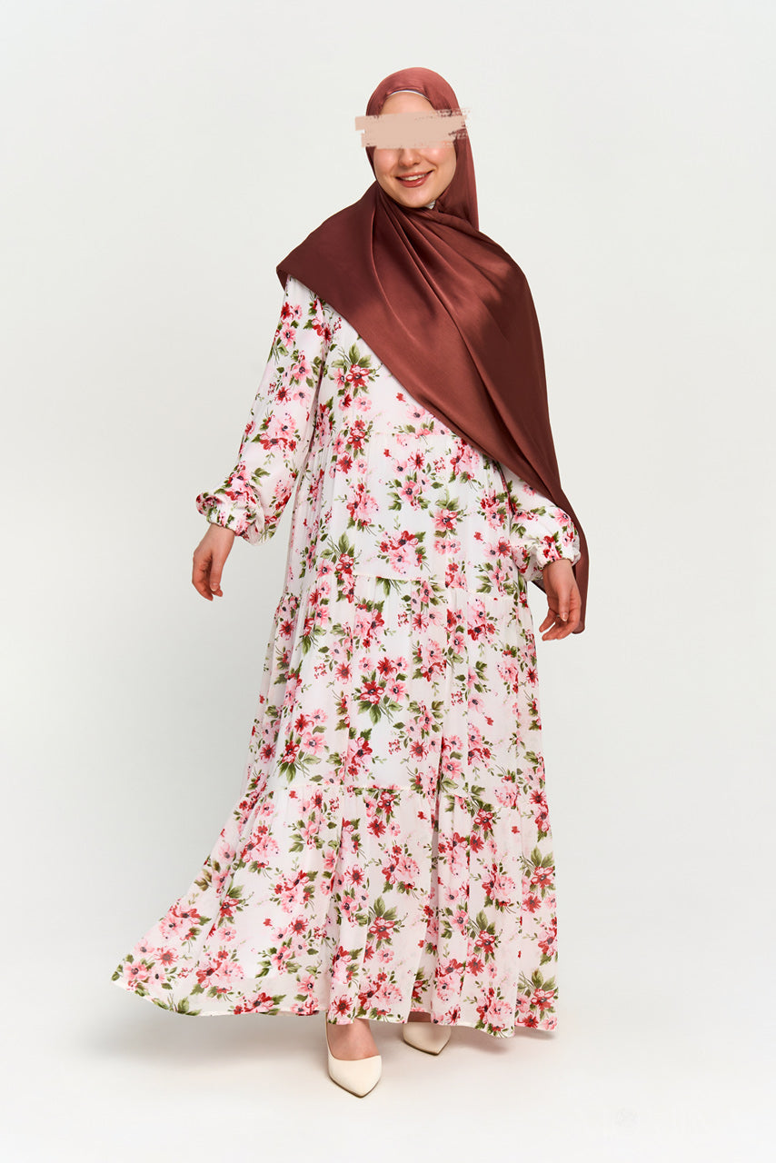 Floral Maxi Chiffon Dress - Spring White