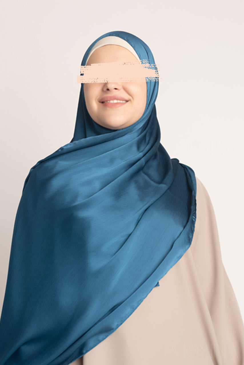 Satin Crinkle Hijab - Chrome Blue