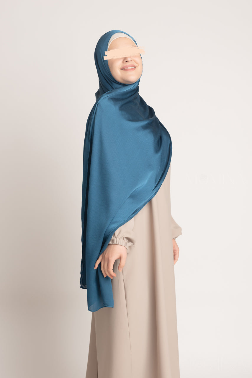 Satin Crinkle Hijab - Chrome Blue