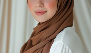 close up shot of a hijabi wearing a brown luxury maxi modal hijab