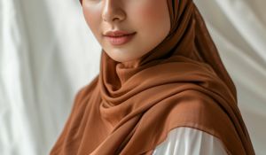 Close up shot of a hijabi wearing a medium brown luxury modal hijab