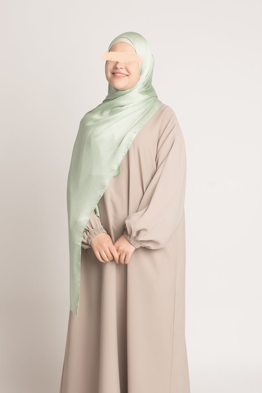 Hijab Froissé en Satin de Soie - Vert Cristal