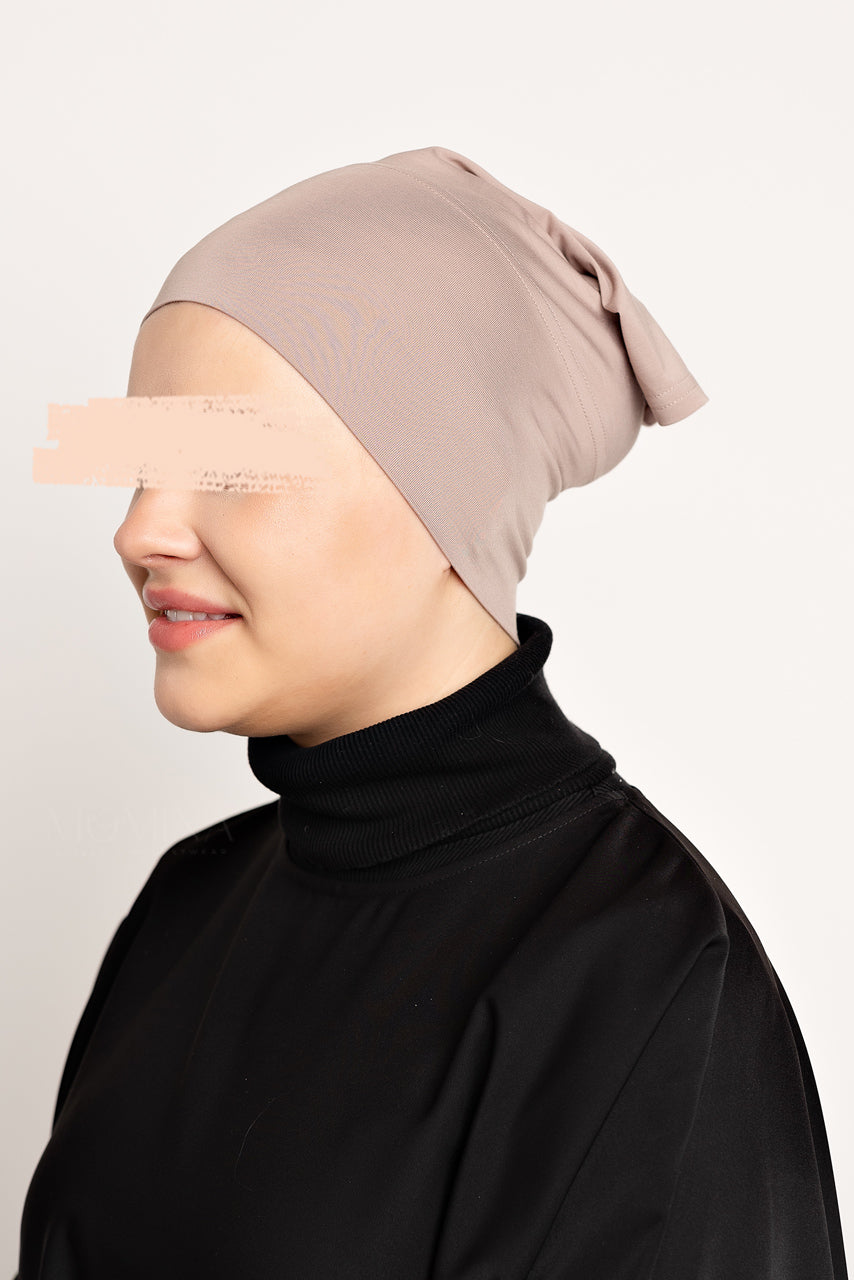 Ensemble hijab et bonnet assortis en rayonne de qualité supérieure - Moka clair