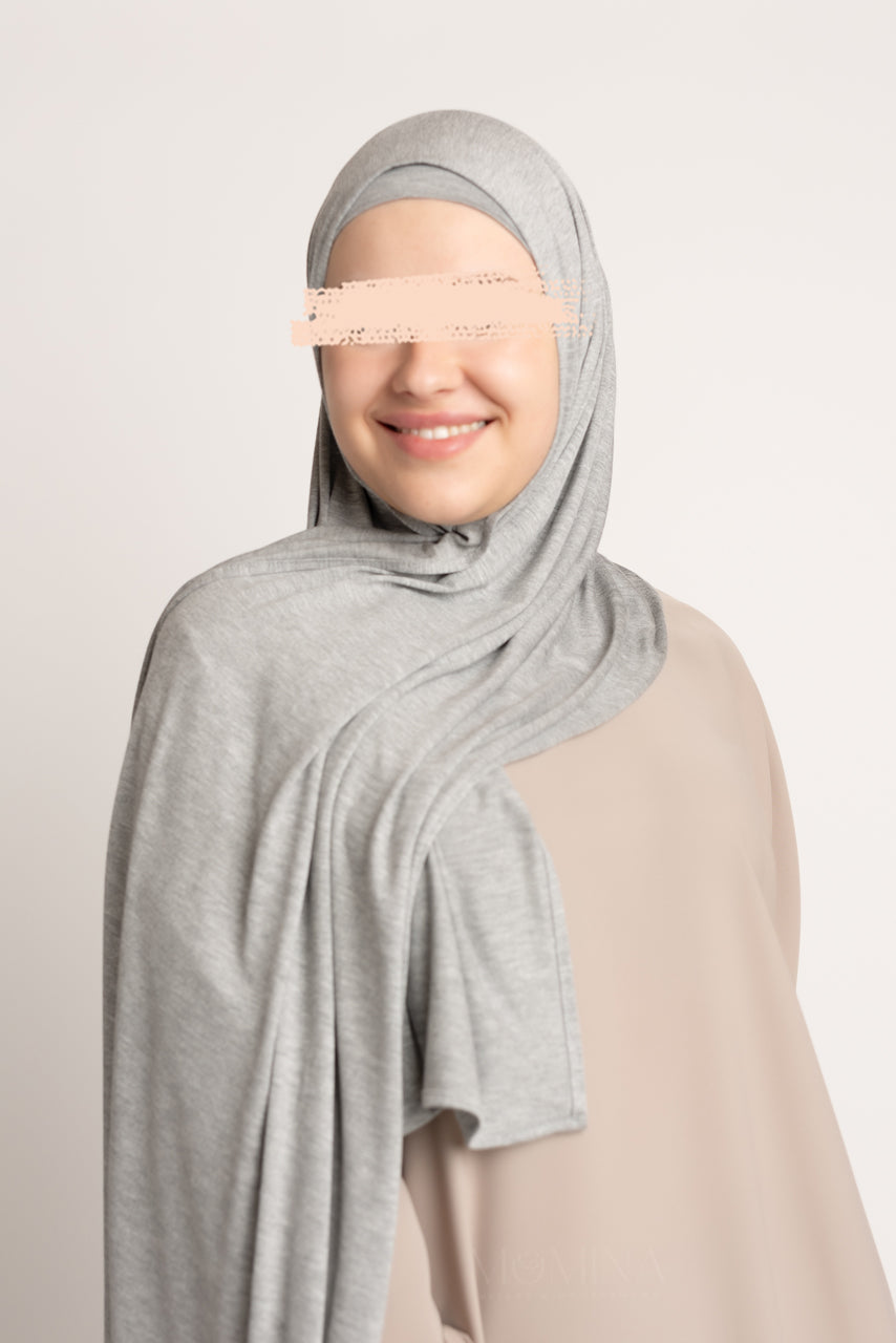 Matching Premium Jersey Hijab & Undercap Set - Light Marble Gray