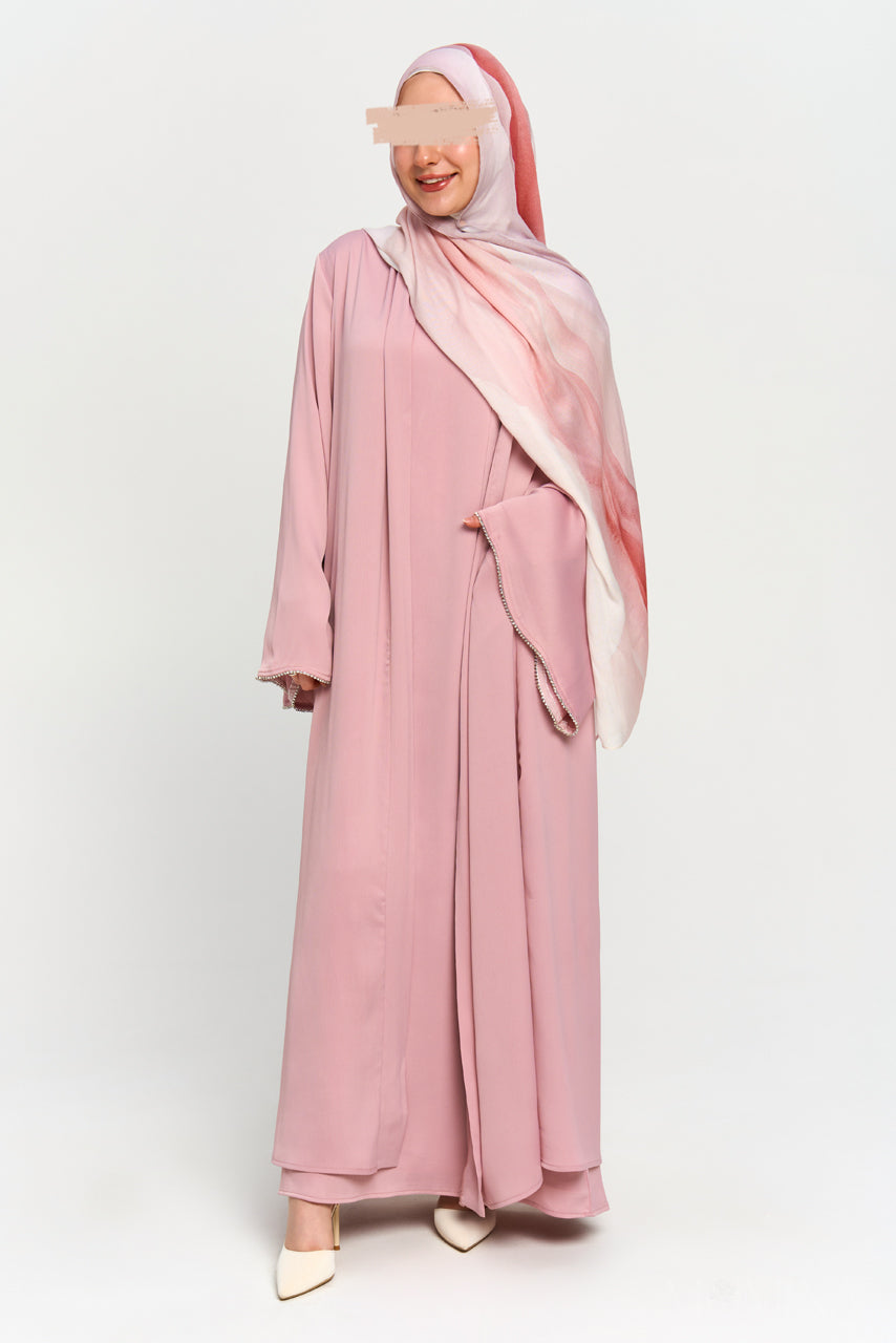 Nura Satin Abaya Set - Mauve Pink