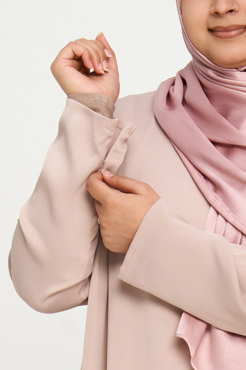 Nura Satin Straight Abaya - Sandstone