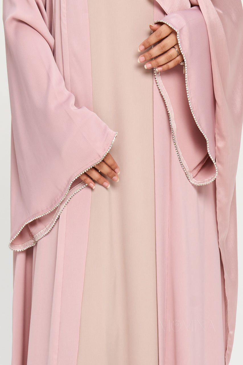 Nura Satin Open Front Abaya - Mauve Pink