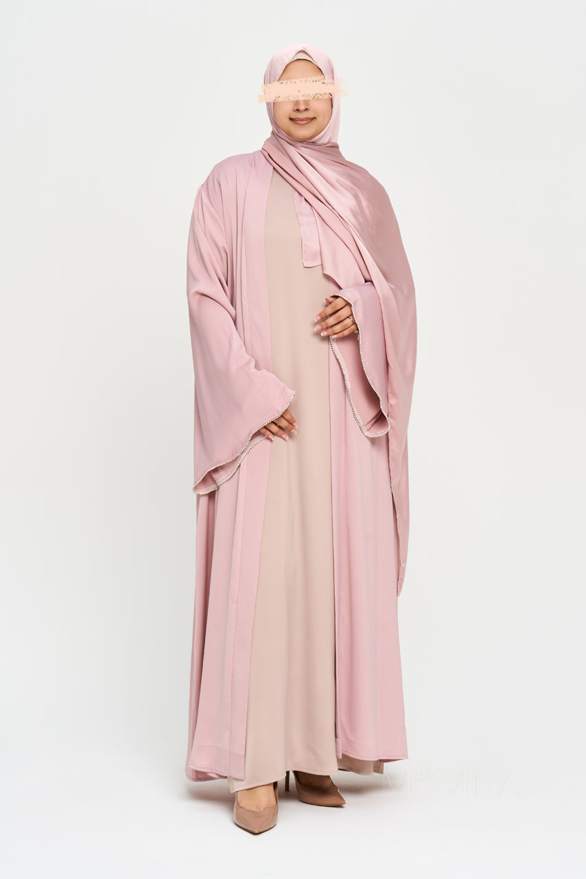 Nura Satin Open Front Abaya - Mauve Pink