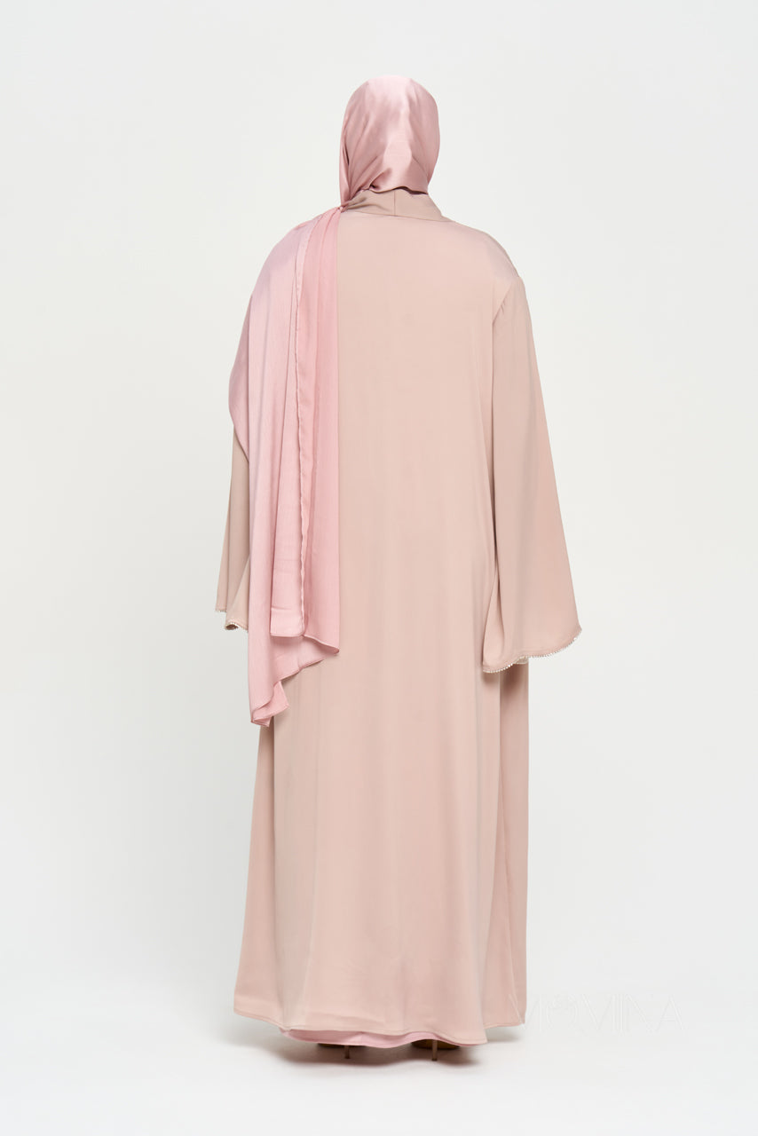 Nura Satin Open Front Abaya - Sandstone