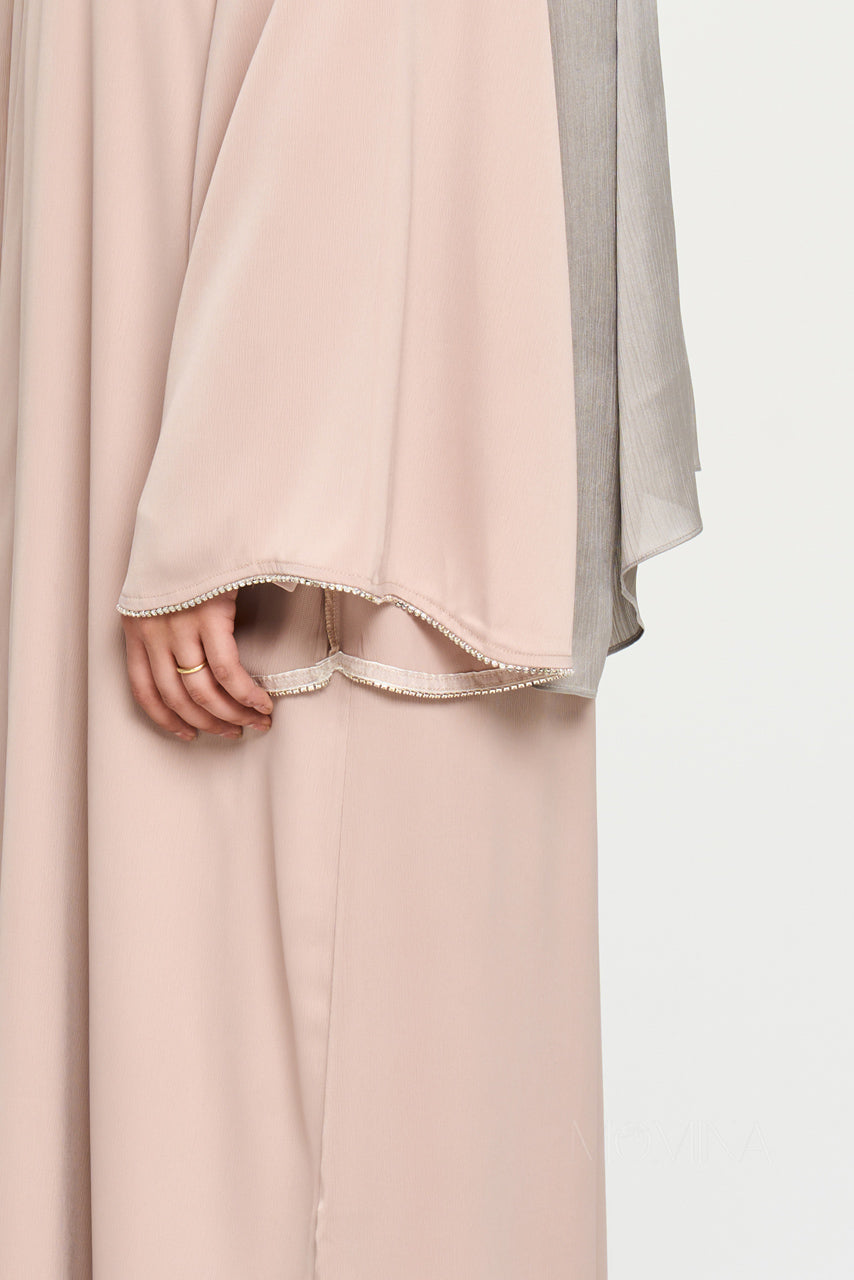 Nura Satin Open Front Abaya - Sandstone