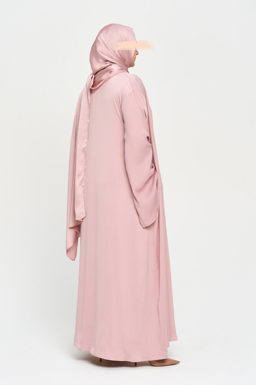 Nura Satin Open Front Abaya - Mauve Pink