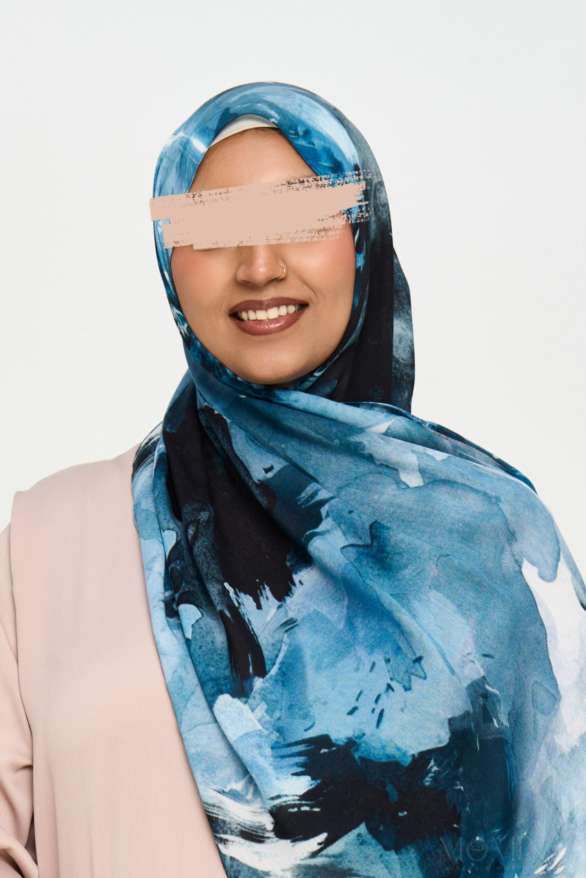 Printed Modal Hijab - Blue Cascade