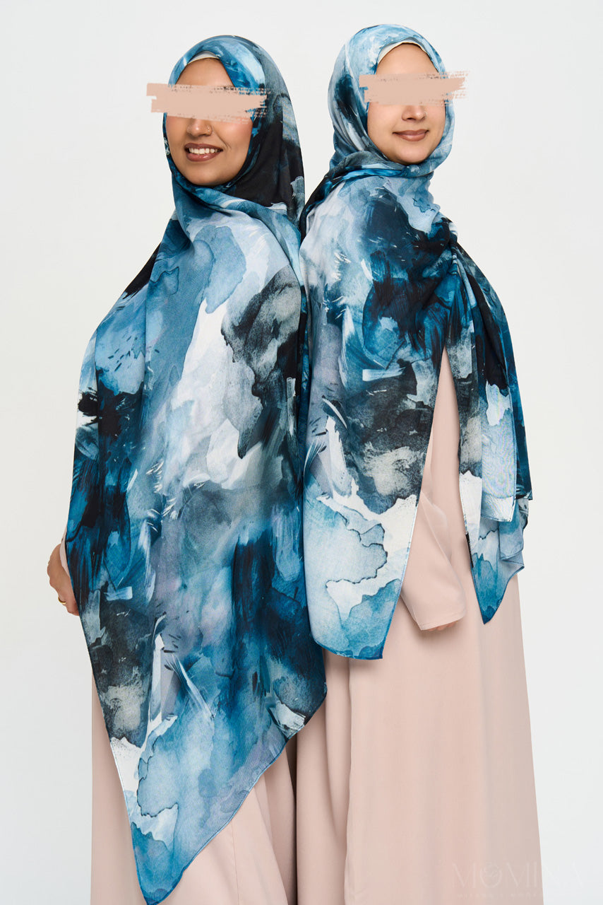 Printed Modal Hijab - Blue Cascade