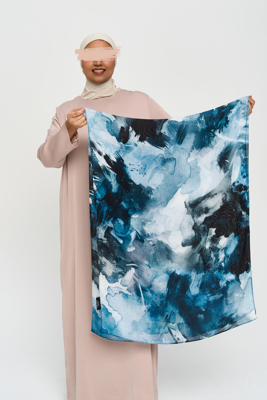 Printed Modal Hijab - Blue Cascade