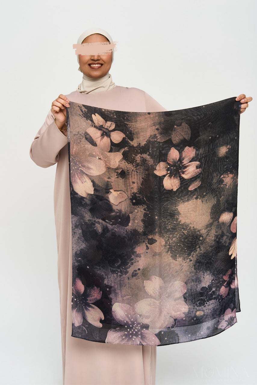 Printed Modal Hijab - Midnight Bloom