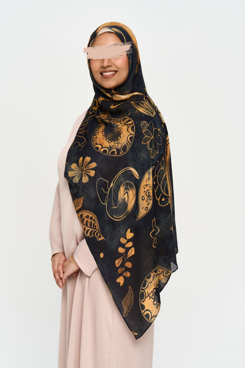 Printed Modal Hijab - Midnight Paisley