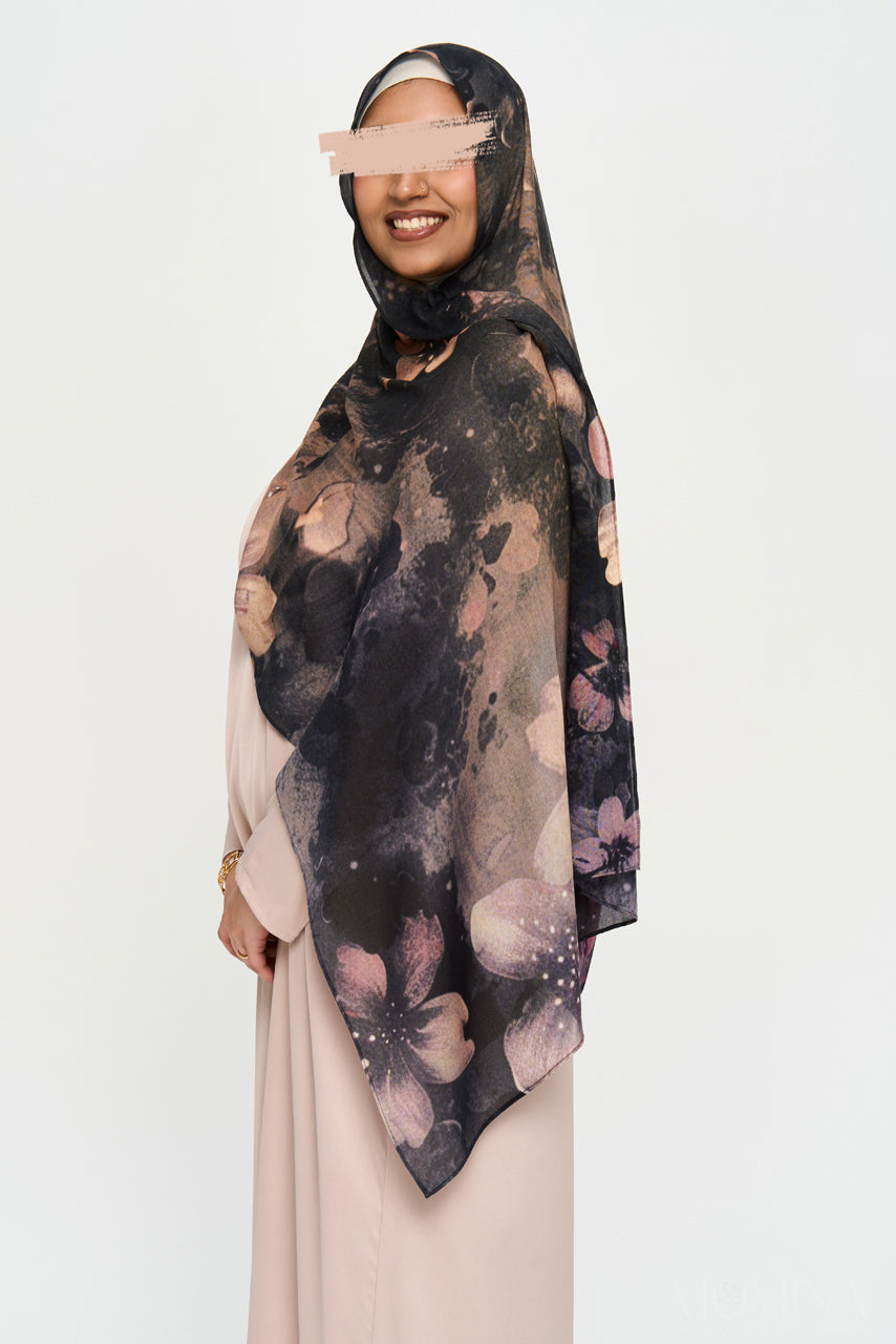 Printed Modal Hijab - Midnight Bloom