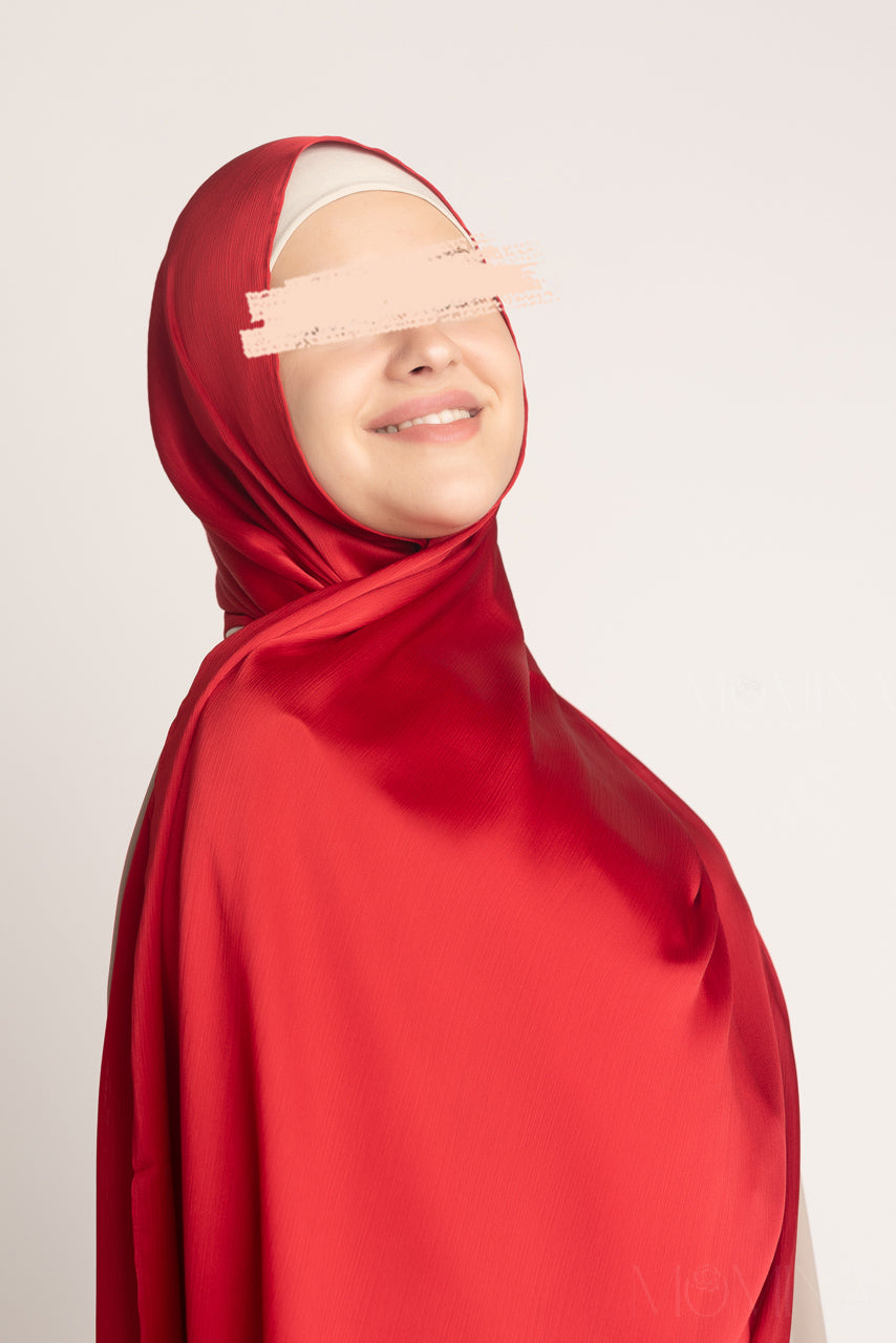 Satin Crinkle Hijab - Red Opal