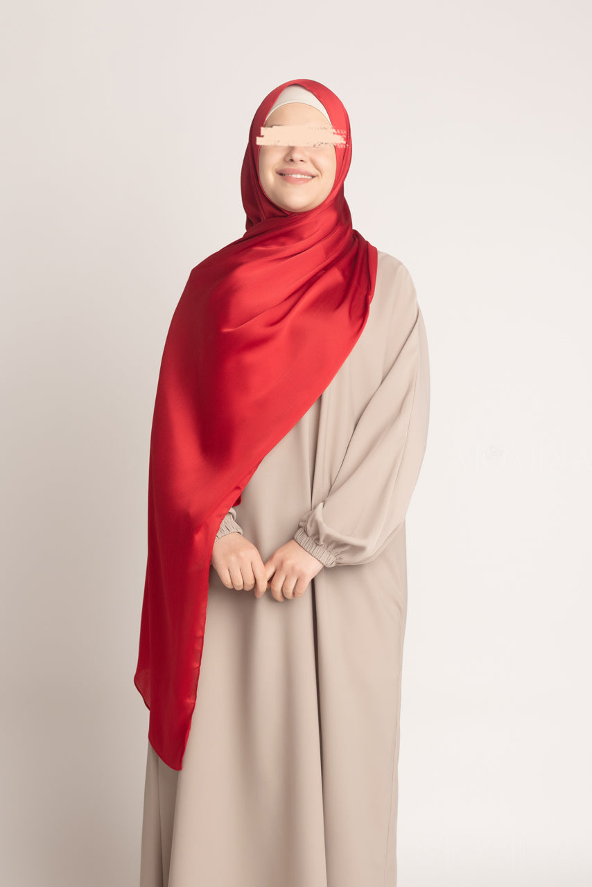 Satin Crinkle Hijab - Red Opal