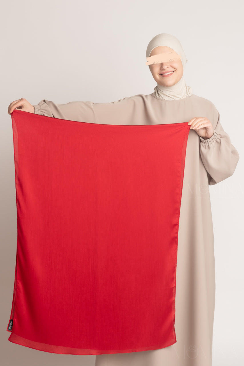 Hijab Froissé en Satin de Soie - Opale Rouge