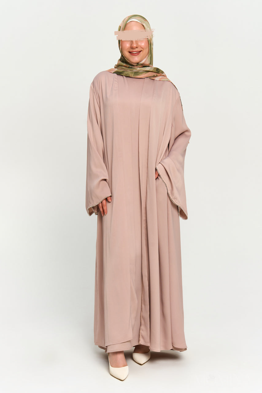 Nura Satin Abaya Set - Sandstone