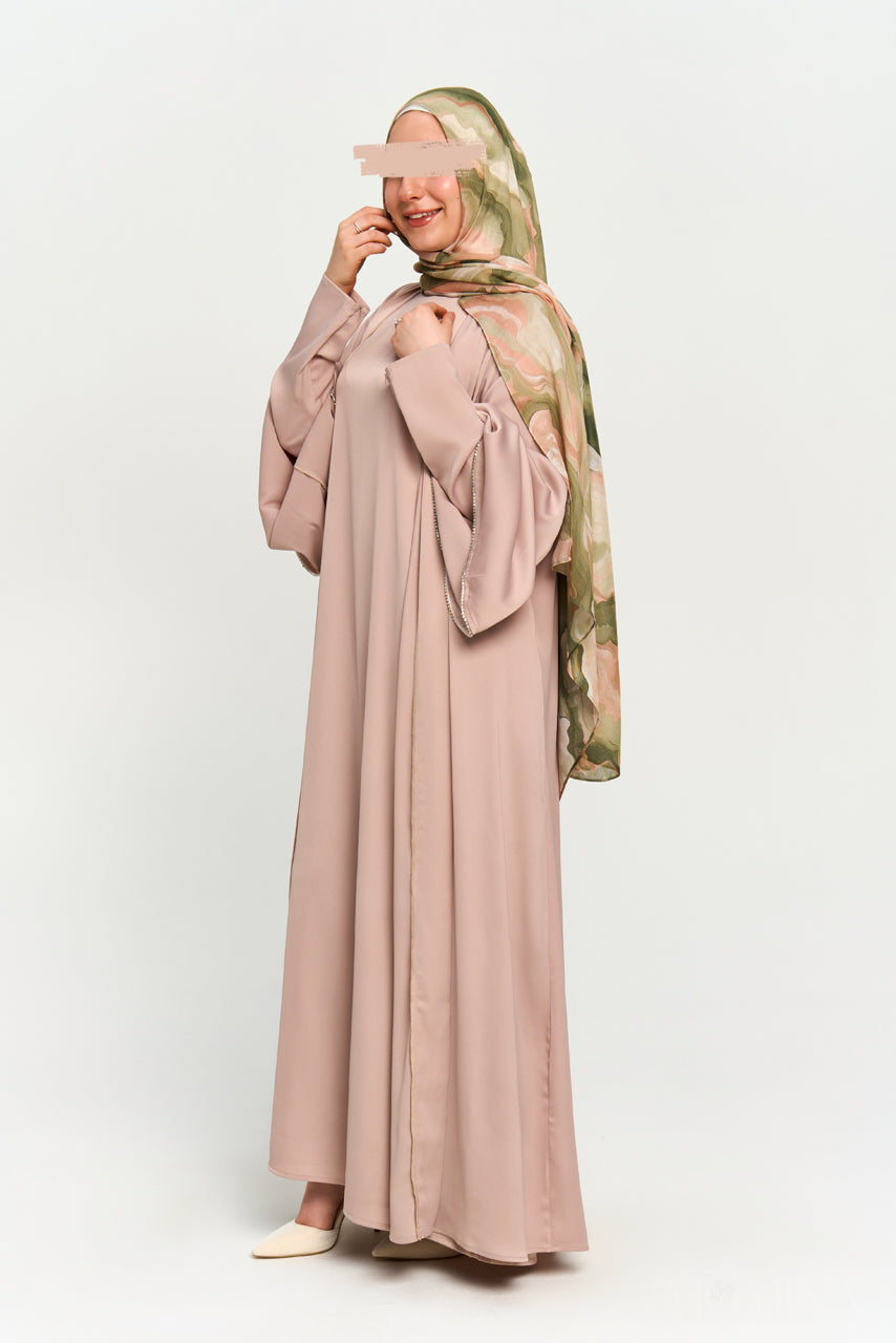 Nura Satin Abaya Set - Sandstone