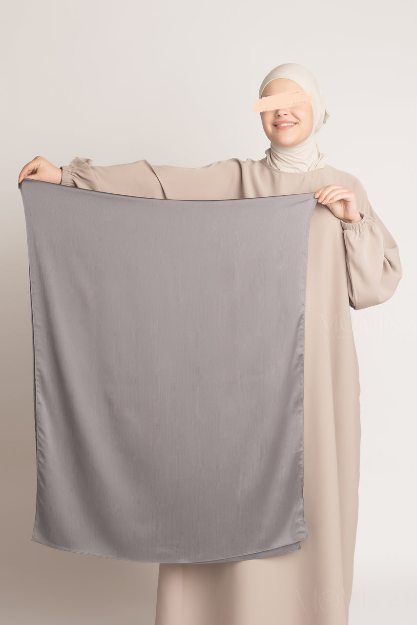 Hijab Froissé en Satin de Soie - Gris Argenté