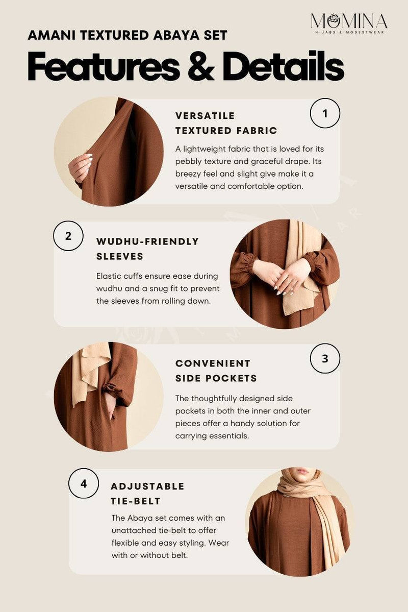 Amani Textured Abaya Inner - Canyon