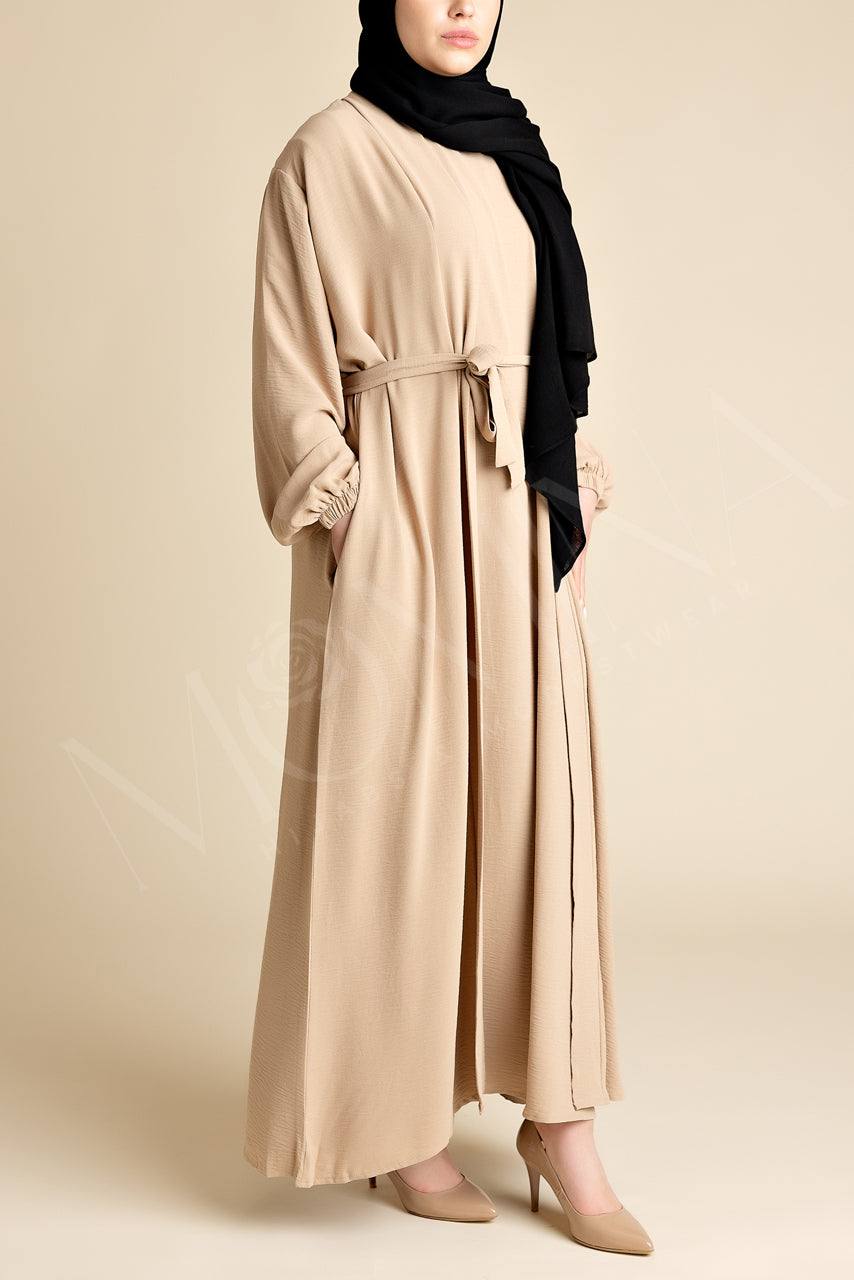 Amani Textured Abaya Set - Peanut - Momina Hijabs