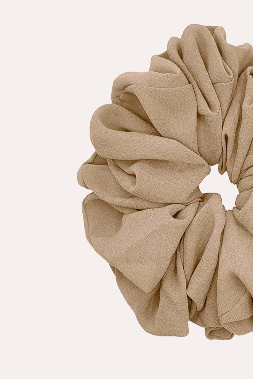 Close up of Warm Sand Chiffon Hijab Scrunchie by Momina Hijabs