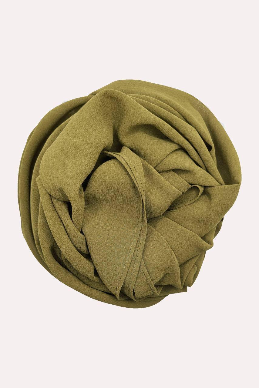 Green Classic Chiffon Hijab - Army Green - Rolled