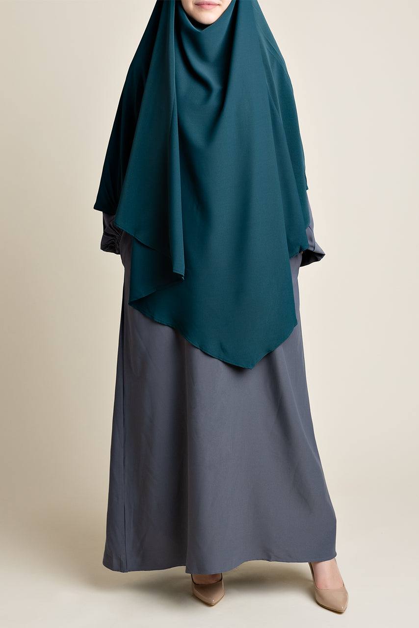 Full coverage Tie-back styled Khimar in Teal color - Front view - Momina Hijabs