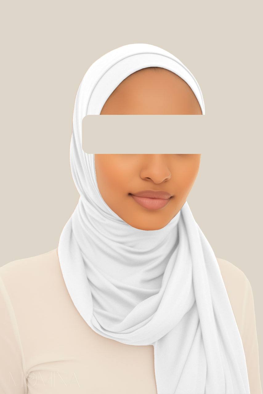 White matching jersey hijab and undercap set.