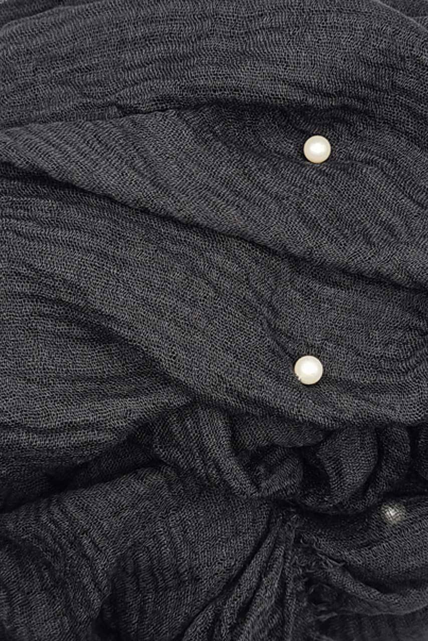 Pearl Cotton Crinkle Hijab - Black Pearl - black color - fabric closeup