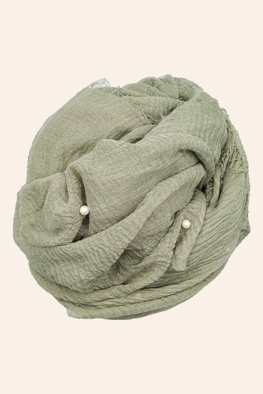 Pearl Cotton Crinkle Hijab - Sage - green color
