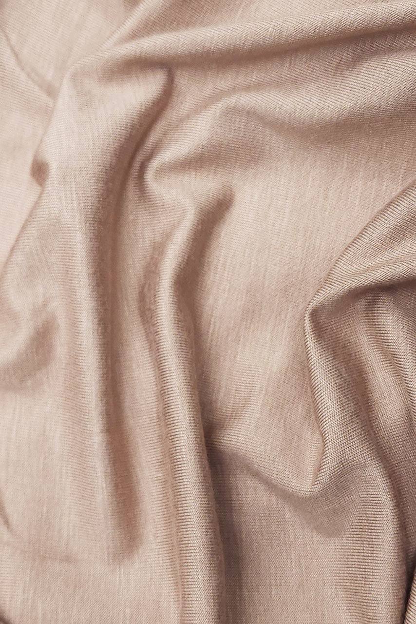 Fabric closeup of sand jersey hijab by Momina Hijabs